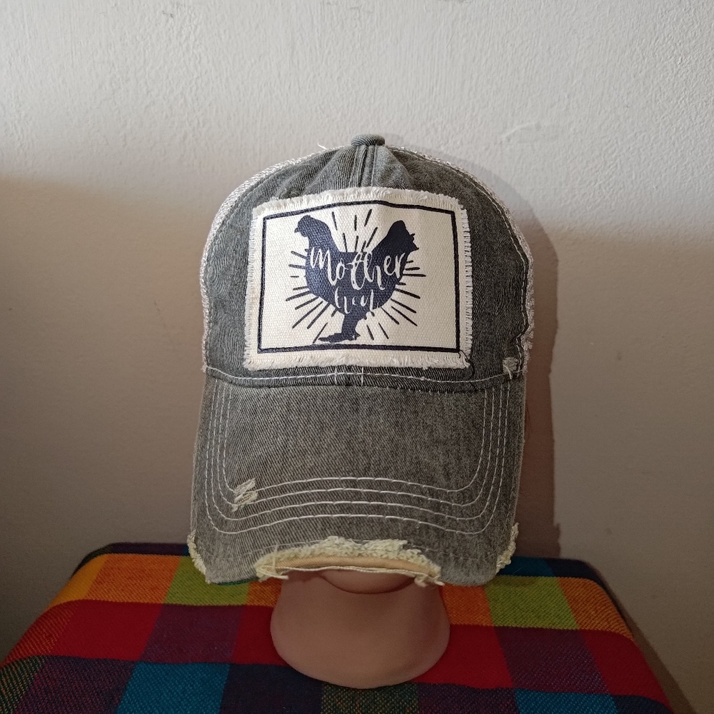 Mother Hen Stitched Patch Distressed Trucker Mesh… - image 1
